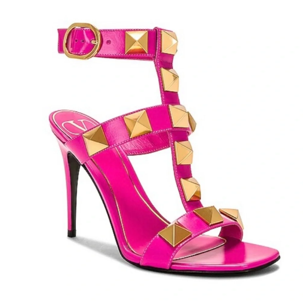 Valentino Garavani Hot Pink and Gold Studded Women's Heels (Worn once) Size 38 - Picture 1 of 8